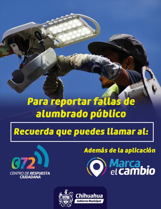 REPORTA FALLAS DE ALUMBRADO PÚBLICO AL 072 EN EL CENTRO DE RESPUESTA CIUDADANA